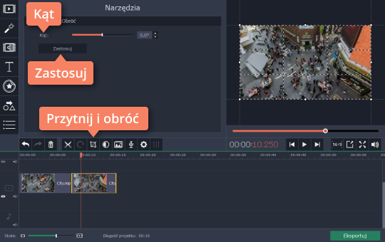 Przyciąć i obrócić film Przytnij i obróć film o wybrany kąt w programie Movavi