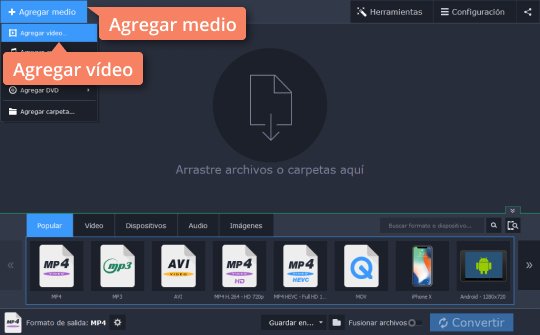Agregar vídeo para convertir Convierta MPEG a MP3 con Movavi Video Converter fácilmente