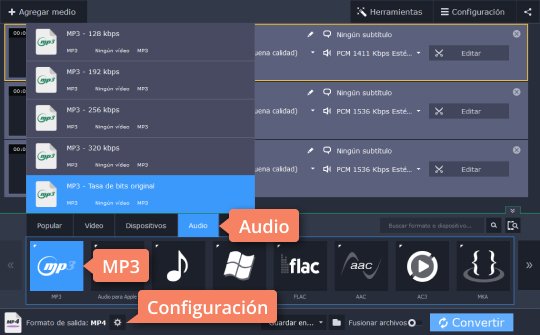 Elegir el formato para convertir Use el sencillo convertidor de WAV a MP3 de Movavi