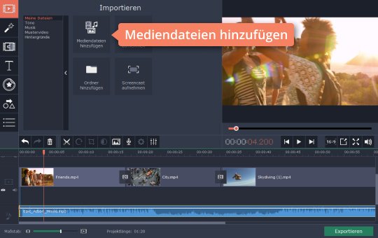 Video mit Musik hinterlegen Benützen Sie Movavi für GoPro-Videobearbeitung, um Audio einzufügen