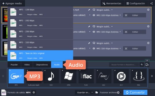 Elegir MP3 como el formato deseado Convierta MPG a MP3 con el sencillo programa de Movavi