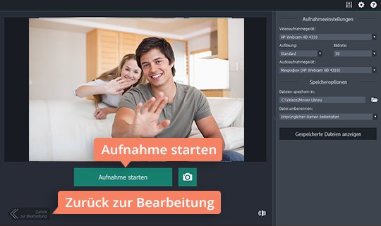 Auf "Aufnahme starten" klicken Verwenden Sie Movavis Programm als Webcam-Recorder