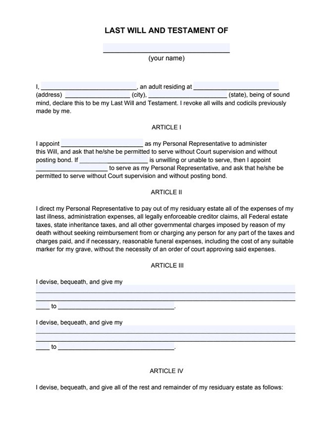 Free Printable Illinois Last Will And Testament Form Free Printable Wills Just Fill In The