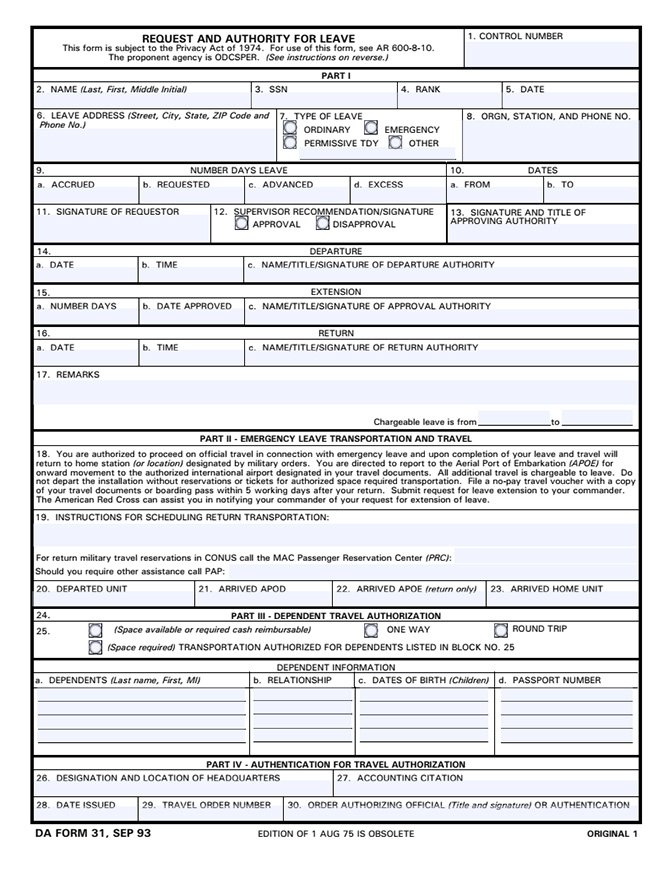 DA 31 Form Free Fillable DA 31 Template