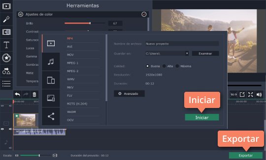 Guardar el vídeo editado Use el editor para aclarar vídeos de Movavi
