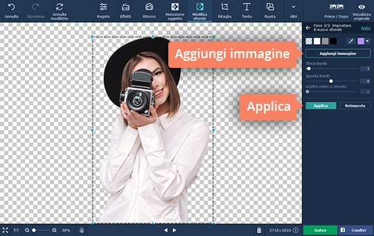 Scegliere un colore qualsiasi per lo sfondo Cambiate lo sfondo di una foto con facilità