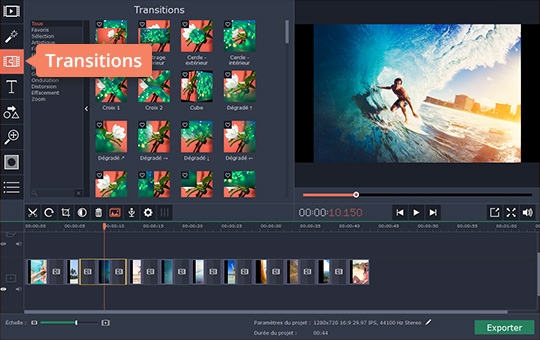 Appliquer des transitions au logiciel Ajoutez des transitions en utilisant le logiciel de montage photo avec musique