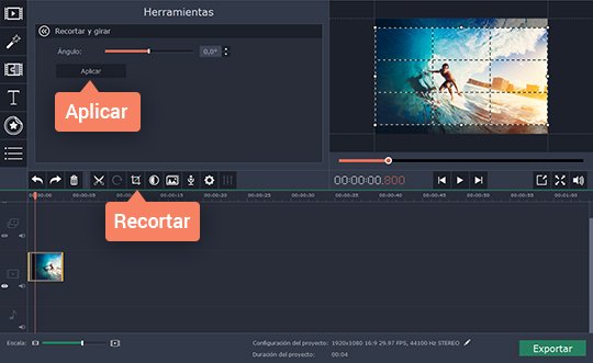 Recortar el vídeo elegido Use el sencillo programa para recortar vídeos de Movavi