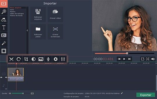 Editar as gravações (opcional) Use o programa para gravação de desktop com o Movavi
