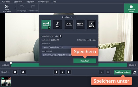Das Videoformat mit Movavi ändern Probieren Sie, mit Movavi Screen Recorder Streams zu speichern