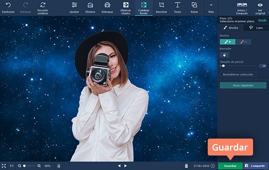 Guardar la imagen en su ordenador Use el editor para cambiar el fondo de sus fotos de Movavi