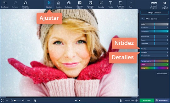 Mejorar la foto agregada Aclare sus fotos borrosas rápidamente con Movavi Photo Editor