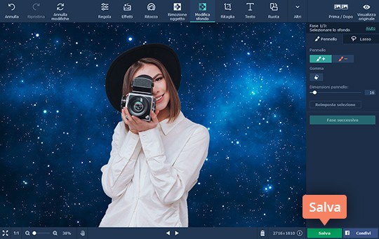 Salvare l'immagine modificata Modificate lo sfondo di una foto con Movavi