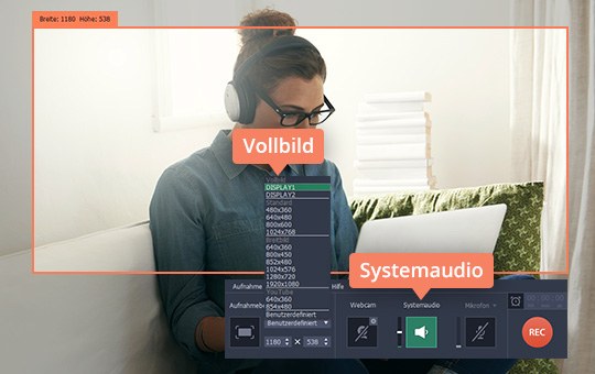 Den Aufnahme-Rahmen in Movavi Screen Capture bestimmen Stellen Sie den gewünschten Bereich auf dem Bildschirm ein um den Stream aufnehmen