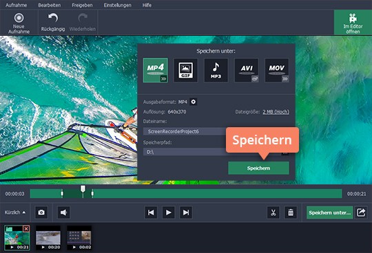 Das Format für Ihr fertiges Video wählen Ändern Sie das Format im Movavi-Programm nachdem Sie das Video runtergeladen haben