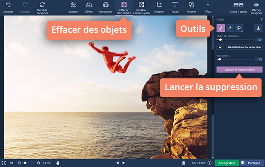 Effacer l'objet inutile avec le logiciel Movavi Supprimez des éléments sur une photo avec le logiciel intuitif de Movavi