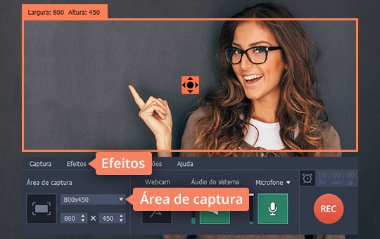 Definir os parâmetros de gravação Grave o desktop com o Movavi