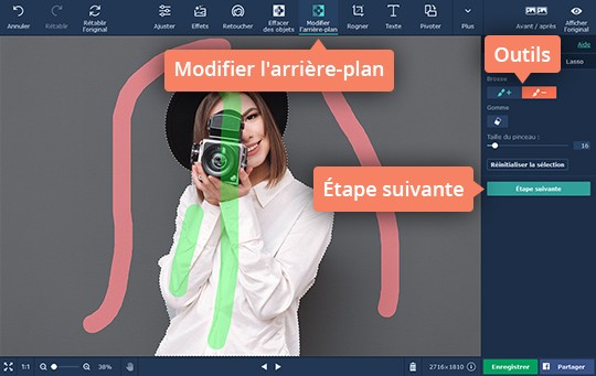 Changez le fond de la photo dans le programme Movavi Modifiez le fond d'une photo avec des pinceaux du programme de Movavi