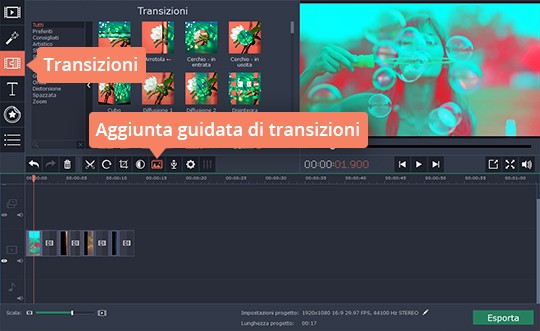 Scegliere e aggiungere transizioni Scoprite come unire due video con pochi clic
