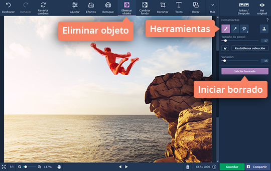 Marcar algunas cosas para eliminar Borre cosas de sus fotos fácilmente con Movavi Photo Editor