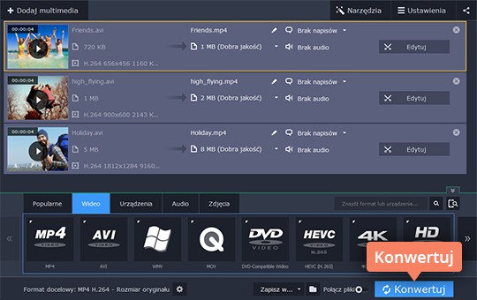 Konwertować wideo Konwertuj pliki w programie Movavi, aby zmienić format filmu