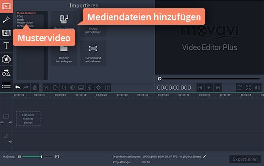 Video importieren Wählen Sie Videodateien für Movavis App, um Split-Screen zu machen