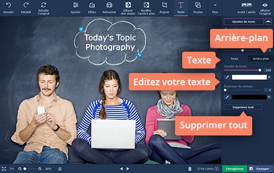 Changez la taille et l'angle des inscriptions dans Movavi Photo Editor Écrivez sur vos photos avec le logiciel Movavi