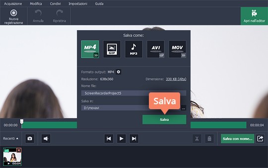 Selezionare il formato Scoprite come fare un webinar utilizzando Movavi