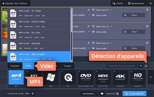 Choisir un format vidéo de sortie Ajouter des fichiers M4V
