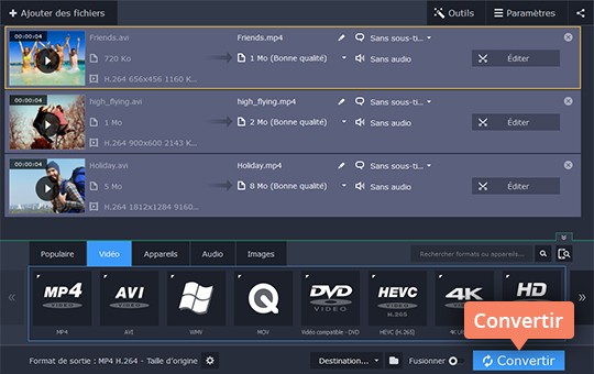 Commencer la conversion au format choisi Modifiez un format vidéo avec Movavi Video Converter