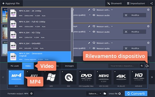 Scegliere il formato video desiderato Scoprite come cambiare la risoluzione di un video con Movavi