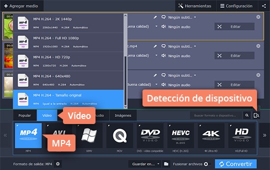 Escoger un formato de salida Convierta M4V a AVI y otros formatos con el convertidor de Movavi