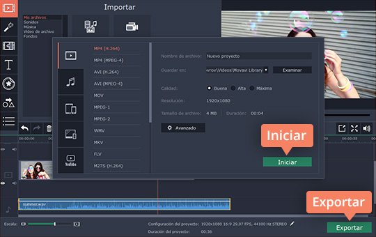 Exportar el resultado Haga vídeos con música rápidamente en el programa sencillo de Movavi