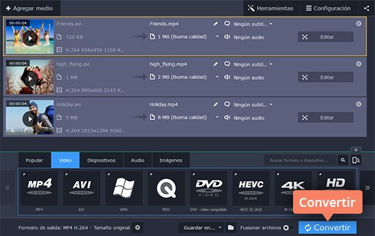 Convertir su vídeo añadido Aprenda cómo cambiar el formato a un vídeo con Movavi Video Converter