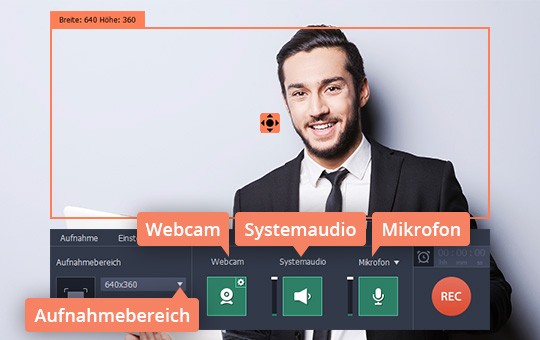 Den Aufnahme-Rahmen in Screen Recorder Movavi zeichnen Geben Sie den Bildschirmbereich an um Videos aufzunehmen