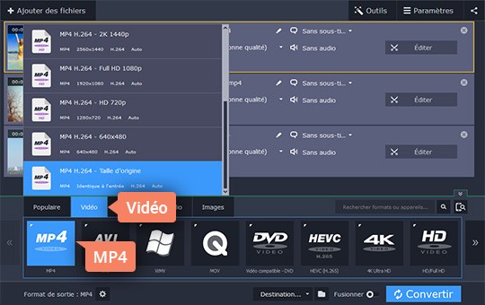Choisir le format préféré Changez le format d'une vidéo sans effort