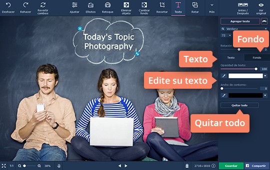 Modificar el texto Cree imágenes con textos en el programa de Movavi fácil de usar