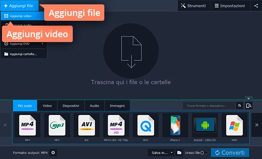 Fare clic su Aggiungi file Convertite i file nel formato video per Ipad