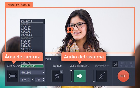 Especificar el cuadro en la pantalla Grabe los webinars fácilmente con Movavi Screen Recorder