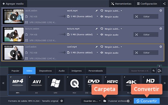 Convertir el vídeo WebM Convierta vídeo a WEBM en el programa de Movavi fácilmente