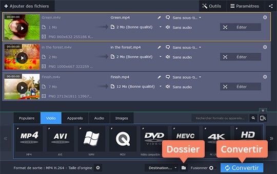 Commencer la conversion des fichiers M4V Utilisez M4V Converter de Movavi