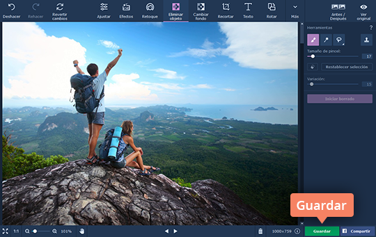 Guardar la imagen editada Borre partes de una foto rápidamente con Movavi Photo Editor