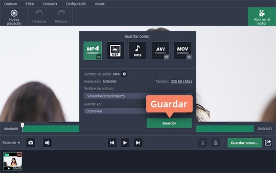 Exportar el webinar Use el poderoso programa para grabar una videoconferencia de Movavi