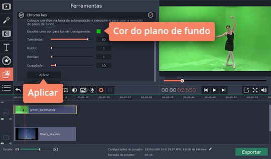 Chroma key agora é a mesma que a do plano de fundo do vídeo Use o Chroma key com o Movavi