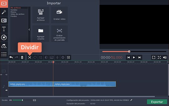 Recortar los audios si es necesario Una las canciones fácilmente con Movavi Video Editor