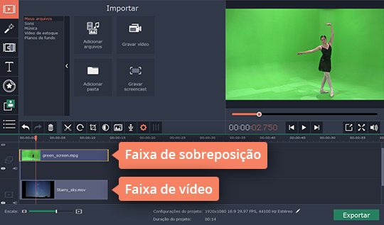 Editar o vídeo usando o efeito Chroma key Faça efeito de fundo verde para Chroma key com o Movavi