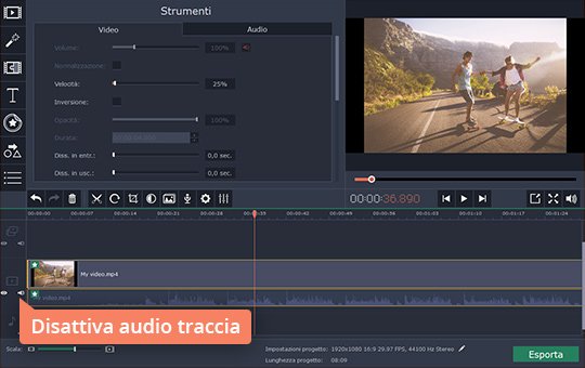 Disattivare la traccia audio Provate il programma per slow motion di Movavi