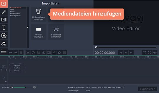 Mediendateien in Movavi Video Editor einfügen Importieren Sie die Datei ins Programm, um Chroma-Key zu machen