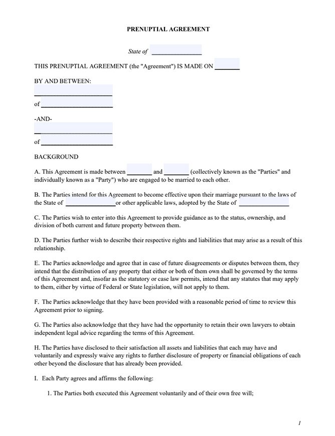 Free Printable Prenuptial Agreement Form Printable World Holiday