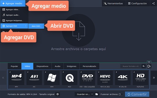 Elegir un DVD para convertir Convierta sus archivos DVD a MP4 con el convertidor poderoso de Movavi